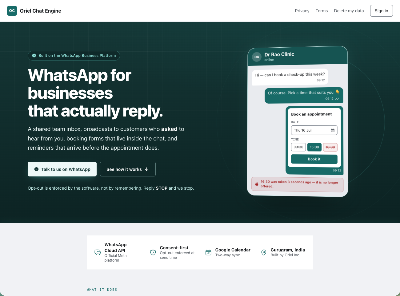 Oriel Chat Engine WhatsApp platform